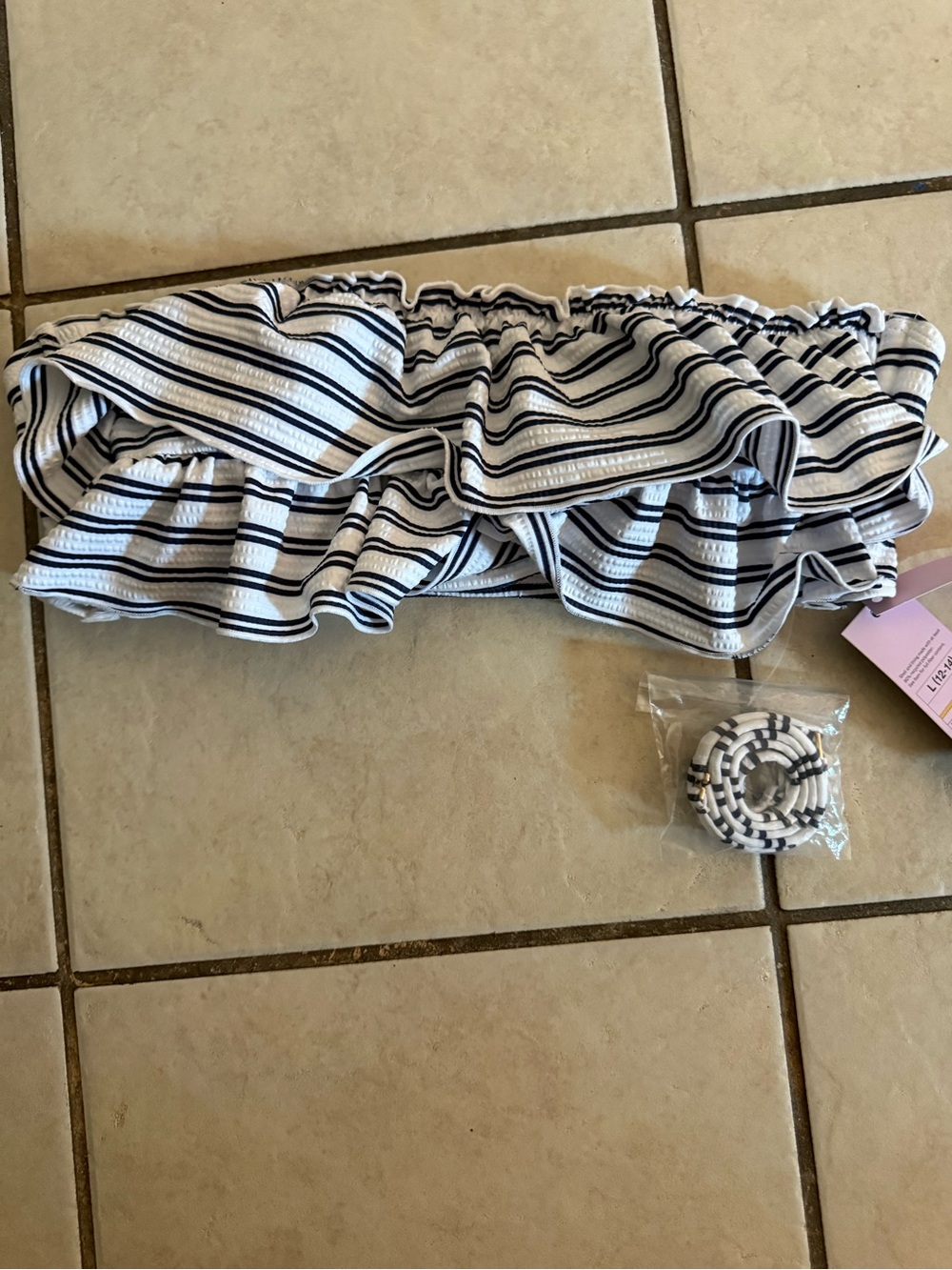 wild fable Black & White Striped Ruffle Bandeau Bikini Top